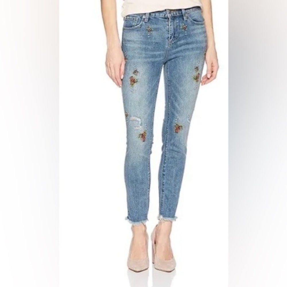 Lucky Brand Womens Jeans Sz 6 Blue Ava Skinny Floral Embroidered